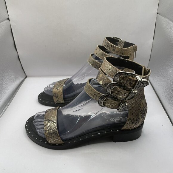 GOLO BAHAH TRIPLE ANKLE STRAP SANDAL IN MIRROR WASH SNAKE NATURAL size 7.5 - Picture 1 of 8